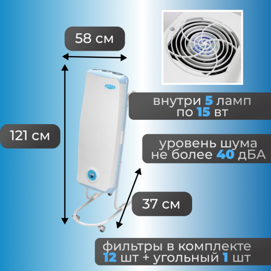 ОБЛУЧАТЕЛЬ-РЕЦИРКУЛЯТОР ВОЗДУХА УЛЬТРАФИОЛЕТОВЫЙ БАКТЕРИЦИДНЫЙ передвижной ОРУБп-3-5-"КРОНТ" (Дезар-7) фото