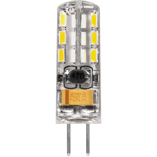 Лампа светодиодная FERON LB-420, JC (капсульная), 2W 12V G4 2700К (белый), рассеиватель прозрачный 150Lm, угол рассеивания 270°, 36*10мм картинка