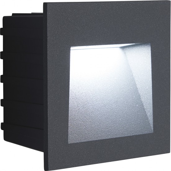 Светильник встраиваемый светодиодный, для лестничной подсветки (ДВУ) FERON LN013, 3W 4000К (белый натуральный), 230V, 30Lm, IP65, цвет серый, корпус алюминий, пластик, рассеиватель стекло, 85*53*85 мм, монтажн.отв. 66*66 мм. foto