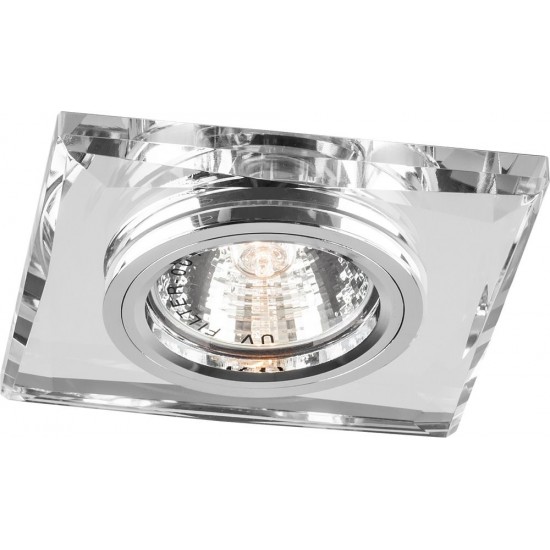 Светильник потолочный встраиваемый (ИВО) FERON DL8150-2/8150-2, под лампу MR16 G5.3, прозрачный хром, квадрат, 90*90*23 мм, монтажн.отв. 60 монтажный диаметр 60мм,  корпус стекло, неповоротный jpg