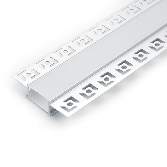 Профиль встраиваемый для светодиодной ленты FERON CAB254 «встраиваемый широкий», цвет серебро, в комплекте 2 заглушки, экран, 2000*61,5*14мм фотография