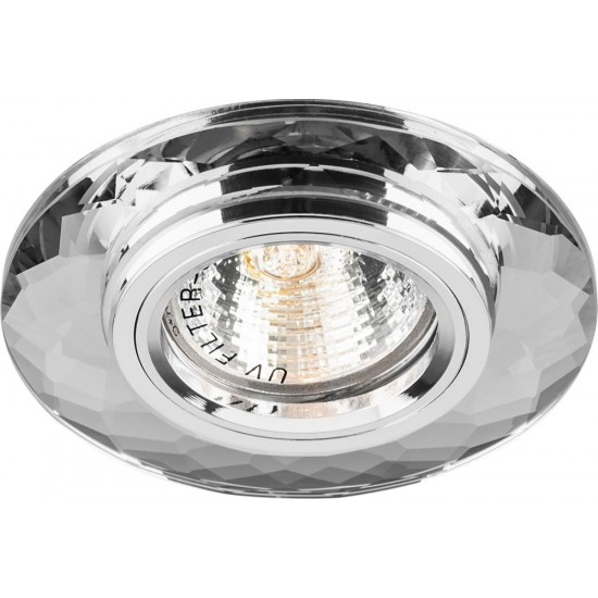 Светильник потолочный встраиваемый (ИВО) FERON DL8160-2/8160-2, под лампу MR16 G5.3, прозрачный хром, круг, 95*95*23 мм, монтажн.отв. 60 монтажный диаметр 60мм,  корпус стекло, неповоротный фотография