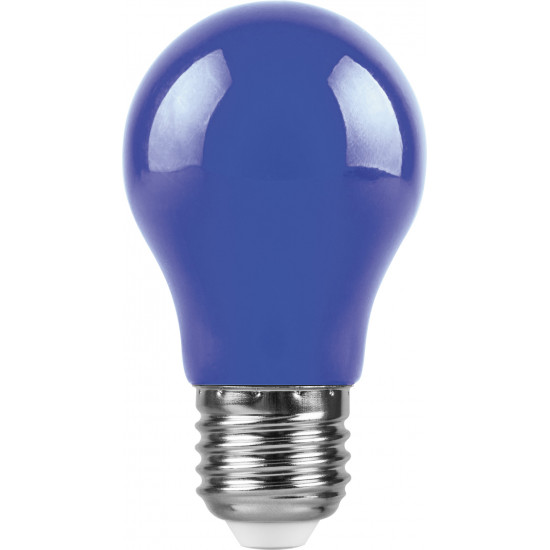 Лампа светодиодная FERON LB-375, A50 (шар), 3W 230V E27 (синий), рассеиватель матовый синий, угол рассеивания 220°, 91*50мм foto