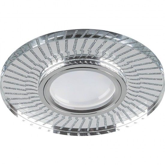 Светильник потолочный встраиваемый (ИВО) FERON CD979, под лампу с LED подсветкой 15LED*2835 SMD 4000K, MR16 G5.3, прозрачный хром, круг, 110*110*25 мм, монтажн.отв. 60 монтажный диаметр 60мм,  корпус стекло, неповоротный фотография