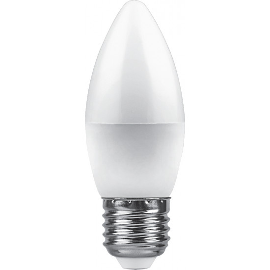 Лампа светодиодная FERON LB-570, C37 (свеча), 9W 230V E27 4000К (белый), рассеиватель матовый белый, 820Lm, угол рассеивания 200°, корпус пластик, 100*37мм фото