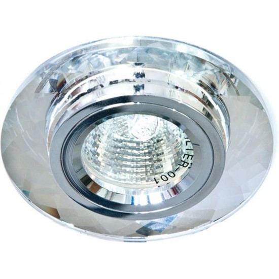 Светильник потолочный встраиваемый (ИВО) FERON DL8050-2/8050-2, под лампу MR16 G5.3, прозрачный хром, круг, 95*95*23 мм, монтажн.отв. 60 монтажный диаметр 60мм,  корпус стекло, неповоротный картинка