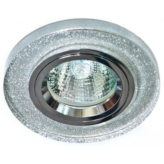 Светильник потолочный встраиваемый (ИВО) FERON DL8060-2/8060-2, под лампу MR16 G5.3, серебряный хром, круг, 90*90*23 мм, монтажн.отв. 60 монтажный диаметр 60мм,  корпус стекло, неповоротный фото