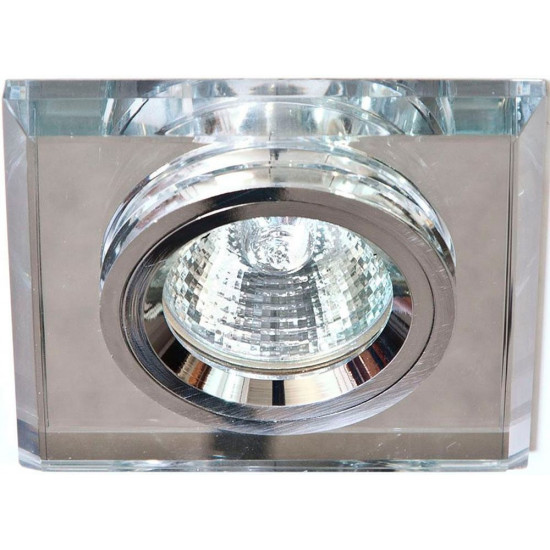 Светильник потолочный встраиваемый (ИВО) FERON DL8170-2/8170-2, под лампу MR16 G5.3, прозрачный хром, квадрат, 90*90*23 мм, монтажн.отв. 60 монтажный диаметр 60мм,  корпус стекло, неповоротный foto