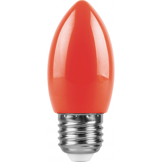 Лампа светодиодная FERON LB-376, C35 (свеча), 1W 230V E27 (красный), рассеиватель матовый красный, угол рассеивания 220°, 85*35мм jpg