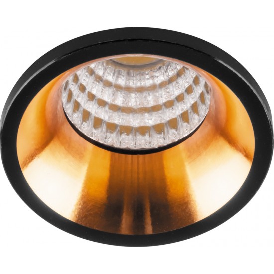 Светильник встраиваемый светодиодный, для подсветки мебели (ДВБ) FERON LN003, 3W 4000К (белый), 230V, 210Lm, IP20, цвет черный-золотой, корпус алюминий, рассеиватель акриловый полимер, 35*35*50 мм, монтажн.отв. 30 мм. фото