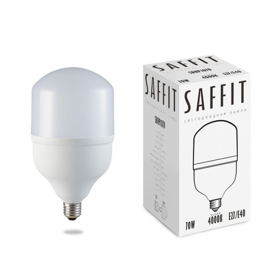 Лампа светодиодная SAFFIT SBHP1070, колба (промышленная), 70W 230V E27-E40 4000К (белый), рассеиватель матовый белый, 6500Lm, угол рассеивания 220°, 260*150мм foto