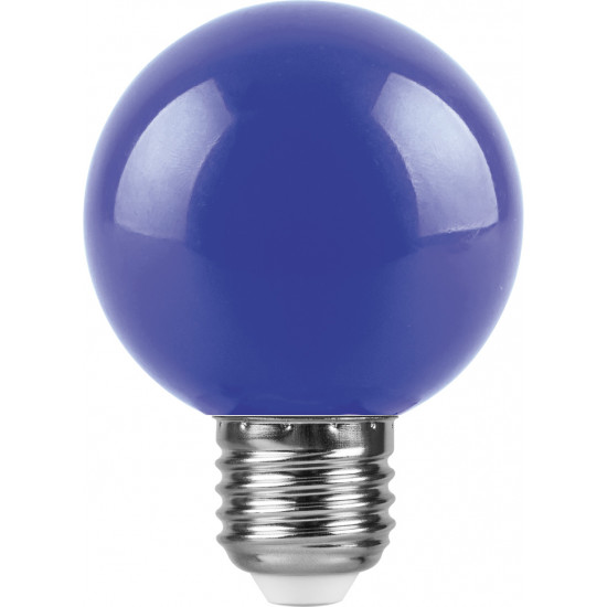 Лампа светодиодная FERON LB-371, G60 (шар), 3W 230V E27 (синий), рассеиватель матовый синий, угол рассеивания 220°, 84*60мм foto