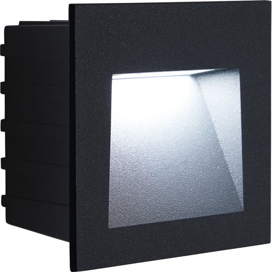 Светильник встраиваемый светодиодный, для лестничной подсветки (ДВУ) FERON LN013, 3W 4000К (белый натуральный), 85-265V, 30Lm, IP65, цвет черный, корпус алюминий, пластик, рассеиватель стекло, 85*53*85 мм, монтажн.отв. 66*66 мм. изображение