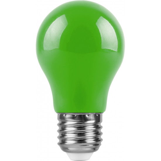 Лампа светодиодная FERON LB-375, A50 (шар), 3W 230V E27 (зеленый), рассеиватель матовый зеленый, угол рассеивания 220°, 91*50мм foto