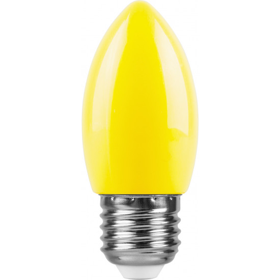 Лампа светодиодная FERON LB-376, C35 (свеча), 1W 230V E27 (желтый), рассеиватель матовый желтый, угол рассеивания 220°, 85*35мм image