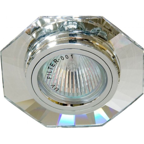 Светильник потолочный встраиваемый (ИВО) FERON DL8120-2/8120-2, под лампу MR16 G5.3, прозрачный хром, 8-ми гранник, 95*95*23 мм, монтажн.отв. 60 монтажный диаметр 60мм,  корпус стекло, неповоротный jpg