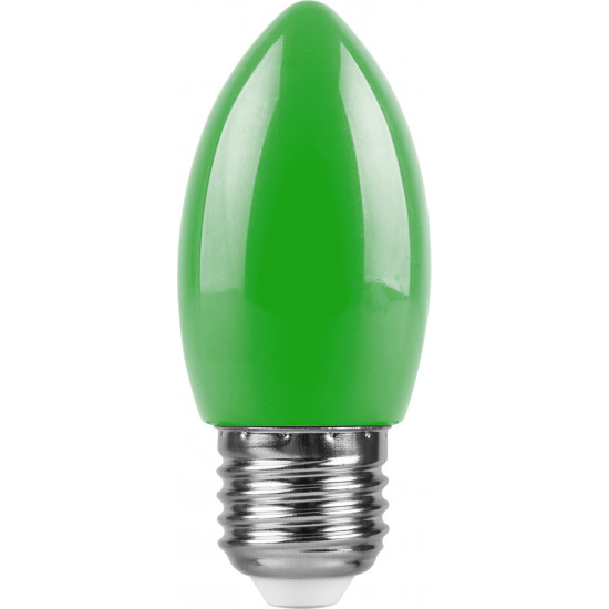 Лампа светодиодная FERON LB-376, C35 (свеча), 1W 230V E27 (зеленый), рассеиватель матовый зеленый, угол рассеивания 220°, 85*35мм jpg