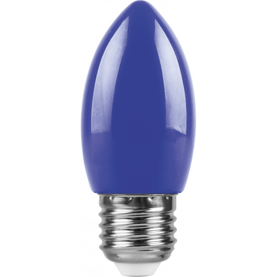Лампа светодиодная FERON LB-376, C35 (свеча), 1W 230V E27 (синий), рассеиватель матовый синий, угол рассеивания 220°, 85*35мм фото
