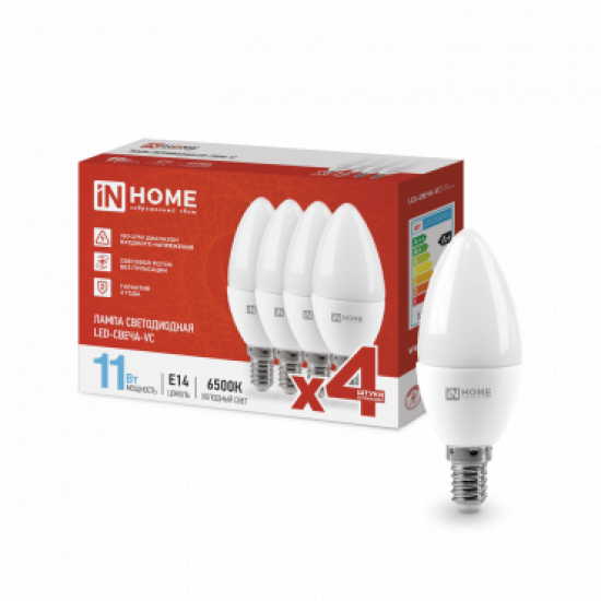 Лампа сд LED-СВЕЧА-VC 4PACK 11Вт 230В Е14 6500К 1050Лм (4шт./упак) IN HOME