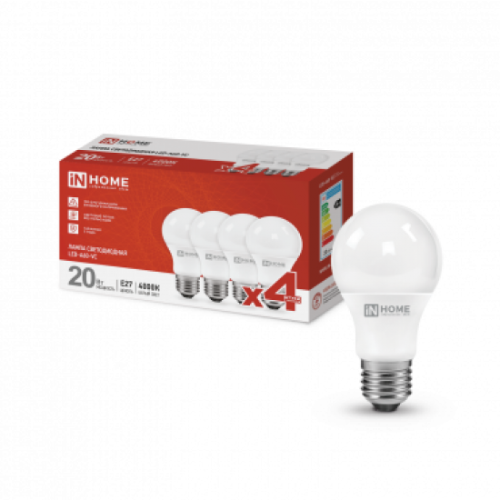 Лампа сд LED-A60-VC 4PACK 20Вт 230В Е27 4000К 1900Лм (4шт./упак) IN HOME