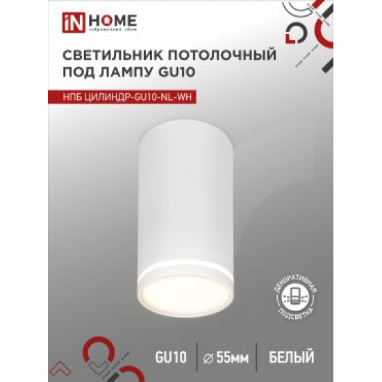 Светильник потолочный НПБ ЦИЛИНДР-GU10-NL-WH под GU10 55х100мм белый IN HOME