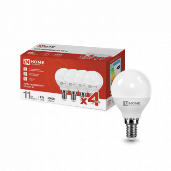 Лампа сд LED-ШАР-VC 4PACK 11Вт 230В Е14 4000К 1050Лм (4шт./упак) IN HOME