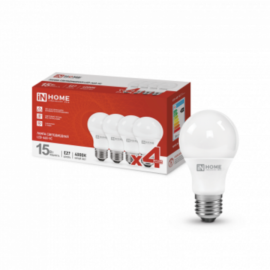 Лампа сд LED-A60-VC 4PACK 15Вт 230В Е27 4000К 1430Лм (4шт./упак) IN HOME