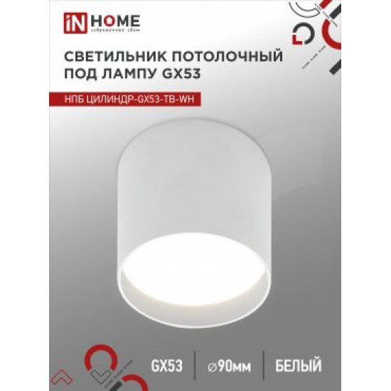 Светильник потолочный НПБ ЦИЛИНДР-GX53-TB-WH под GX53 90x90мм белый IN HOME